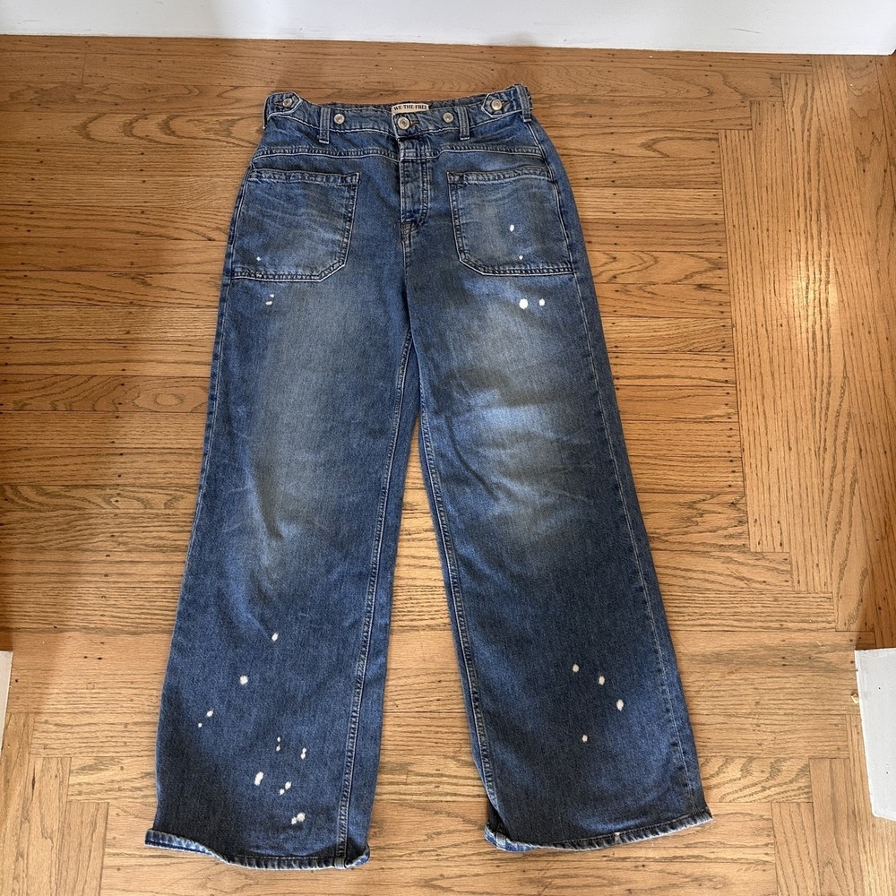Free People We the Free Palmer Cuffed Jeans Size 27 Distressed Splatter $128 - Picture 4 of 7